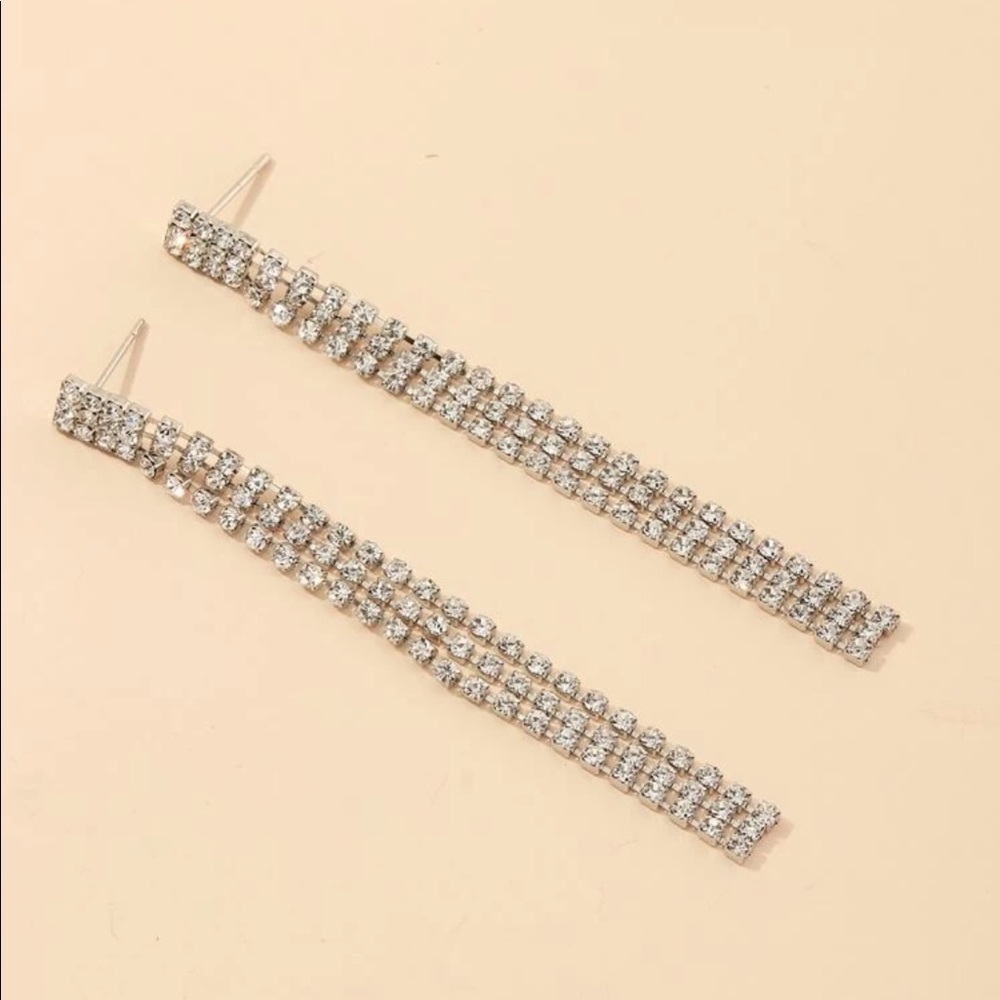 Rhinestone Fringe Earrings - Picture 3 of 5